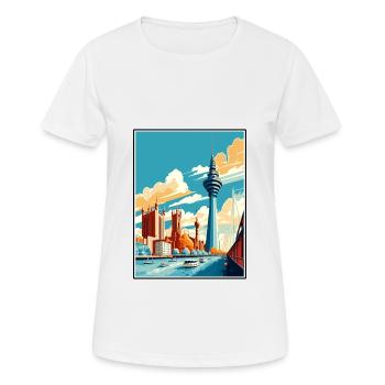 Dusseldorf Germany Vintage Travel Poster Souvenir - Women's Breathable T-Shirt - white - Front - AI Model Female 172 dark (172cm)