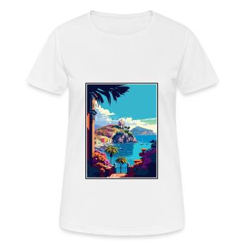 Ischia Italy Coastal Vintage Travel Poster WPA Art - Women's Breathable T-Shirt - white - Front - AI Model Female 172 dark (172cm)