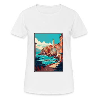 Gênes Italie Vintage voyage affiche WPA Souvenir - T-shirt respirant Femme - blanc - Devant - AI Model Female 172 dark (172cm)