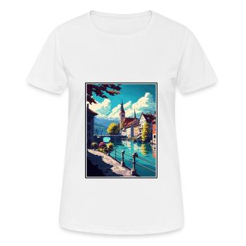 Thoune Suisse Vintage voyage affiche Souvenir - T-shirt respirant Femme - blanc - Devant - AI Model Female 172 dark (172cm)
