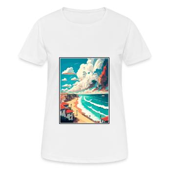 Nazare Portugal Vintage Travel Poster WPA Souvenir - Women's Breathable T-Shirt - white - Front - AI Model Female 172 dark (172cm)