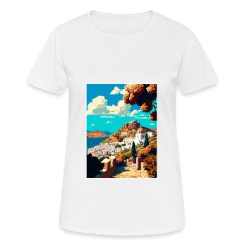 Patmos Grèce Décoration Grec Voyage Affiche - T-shirt respirant Femme - blanc - Devant - AI Model Female 172 dark (172cm)