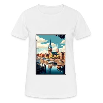 Flensburg Germany Vintage Travel Poster Souvenir - Women's Breathable T-Shirt - white - Front - AI Model Female 172 dark (172cm)