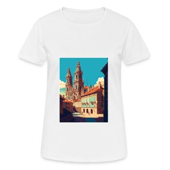 Santiago De Compostela Spain Vintage Travel Poster - Women's Breathable T-Shirt - white - Front - AI Model Female 172 dark (172cm)