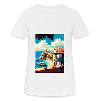 Costa Brava Spanien Vintage Reiseposter Souvenir - Frauen T-Shirt atmungsaktiv - Weiß - Vorne - AI Model Female 172 dark (172cm)