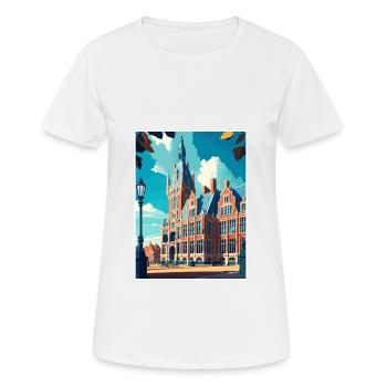 The Hague Decoration Vintage Travel Poster WPA Art - Women's Breathable T-Shirt - white - Front - AI Model Female 172 dark (172cm)