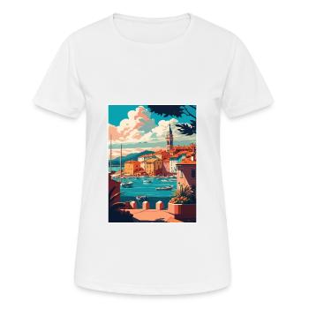 St. Tropez Seascape Frankreich Vintage Reiseposter - Frauen T-Shirt atmungsaktiv - Weiß - Vorne - AI Model Female 172 dark (172cm)