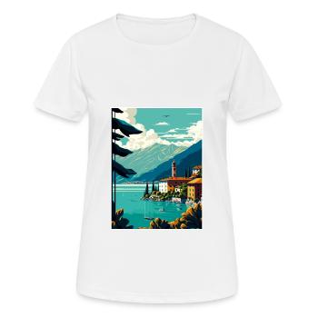 Lake Como Italy Decoration Vintage Travel Poster - Women's Breathable T-Shirt - white - Front - AI Model Female 172 dark (172cm)
