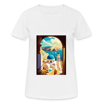Santorin Grèce décoration grec voyage affiche - T-shirt respirant Femme - blanc - Devant - AI Model Female 172 dark (172cm)