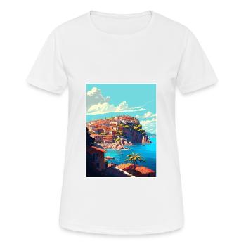 Eze France Coastal Vintage Travel Poster Souvenir - Women's Breathable T-Shirt - white - Front - AI Model Female 172 dark (172cm)