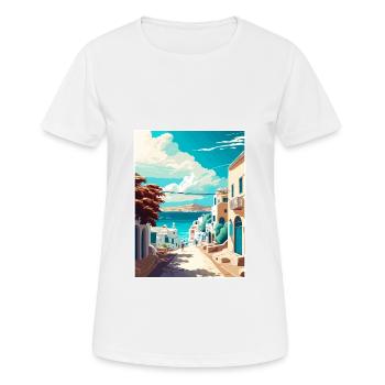 Mykonos Griechenland Dekoration Vintage Reiseposter - Frauen T-Shirt atmungsaktiv - Weiß - Vorne - AI Model Female 172 dark (172cm)