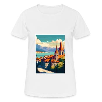 Lausanne Suisse Vintage voyage affiche WPA Art - T-shirt respirant Femme - blanc - Devant - AI Model Female 172 dark (172cm)