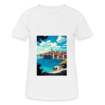 Primosten Kroatien Vintage Reiseposter Souvenir - Frauen T-Shirt atmungsaktiv - Weiß - Vorne - AI Model Female 172 dark (172cm)