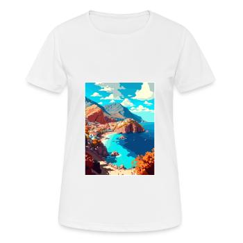 Karpathos Greece Decoration Vintage Travel Poster - Women's Breathable T-Shirt - white - Front - AI Model Female 172 dark (172cm)