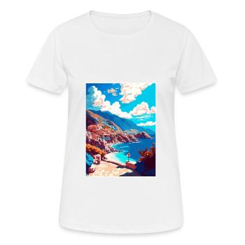 Karpathos Greece Decoration Vintage Travel Poster - Women's Breathable T-Shirt - white - Front - AI Model Female 172 dark (172cm)