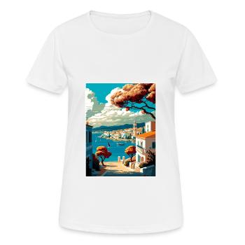 Spetses Griechenland Dekoration Vintage Reise Poster - Frauen T-Shirt atmungsaktiv - Weiß - Vorne - AI Model Female 172 dark (172cm)