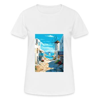 Mykonos Griechenland Dekoration Vintage Reiseposter - Frauen T-Shirt atmungsaktiv - Weiß - Vorne - AI Model Female 172 dark (172cm)