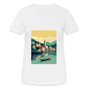 Lake Como Italy Decoration Vintage Travel Poster - Women's Breathable T-Shirt - white - Front - AI Model Female 172 dark (172cm)