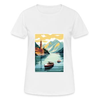 Lake Como Italy Decoration Vintage Travel Poster - Women's Breathable T-Shirt - white - Front - AI Model Female 172 dark (172cm)