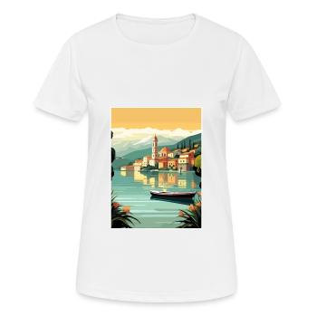 Lake Como Italy Decoration Vintage Travel Poster - Women's Breathable T-Shirt - white - Front - AI Model Female 172 dark (172cm)