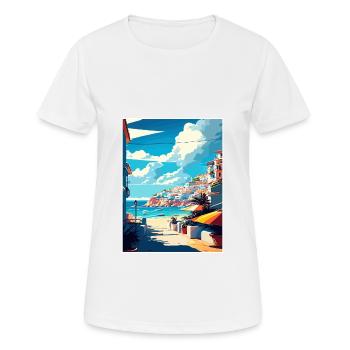 Albufeira Portugal Cascais Vintage Travel Poster - Women's Breathable T-Shirt - white - Front - AI Model Female 172 dark (172cm)