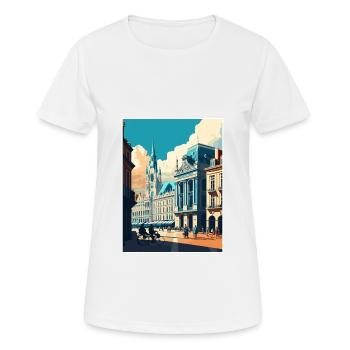 Brussels Belgium Vintage Travel Poster Souvenir - Women's Breathable T-Shirt - white - Front - AI Model Female 172 dark (172cm)