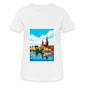 Rostock Germany Vintage Travel Poster WPA Souvenir - Women's Breathable T-Shirt - white - Front - AI Model Female 172 dark (172cm)