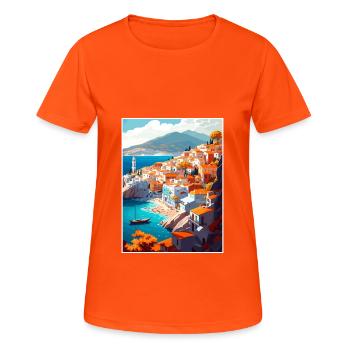 Hydra Greece Decoration Vintage Travel Poster WPA - Women's Breathable T-Shirt - neon orange - Front - AI Model Female 172 dark (172cm)