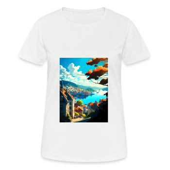 Bergan Norway Oslo Vintage Travel Poster Souvenir - Women's Breathable T-Shirt - white - Front - AI Model Female 172 dark (172cm)