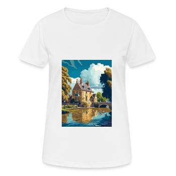 Bourton On The Water England Vintage Travel Poster - Women's Breathable T-Shirt - white - Front - AI Model Female 172 dark (172cm)