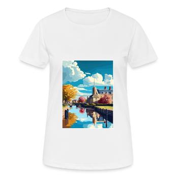 Bourton On The Water England Vintage Travel Poster - Women's Breathable T-Shirt - white - Front - AI Model Female 172 dark (172cm)