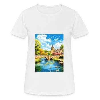 Bourton On The Water England Vintage Travel Poster - Women's Breathable T-Shirt - white - Front - AI Model Female 172 dark (172cm)