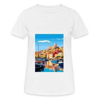 Cagliari Italy Vintage Travel Poster WPA Souvenir - Women's Breathable T-Shirt - white - Front - AI Model Female 172 dark (172cm)