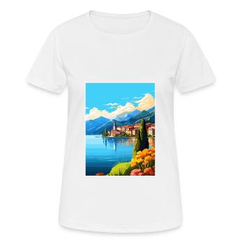 Lake Como Italy Decoration Vintage Travel Poster - Women's Breathable T-Shirt - white - Front - AI Model Female 172 dark (172cm)