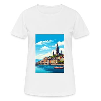 Santiago De Compostela Spain Vintage Travel Poster - Women's Breathable T-Shirt - white - Front - AI Model Female 172 dark (172cm)