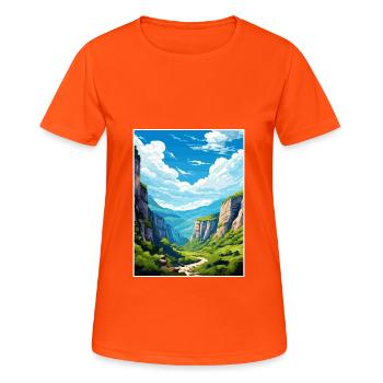 Vikos Schlucht Griechenland Deko Vintage Reiseposter WPA - Frauen T-Shirt atmungsaktiv - Neonorange - Vorne - AI Model Female 172 dark (172cm)