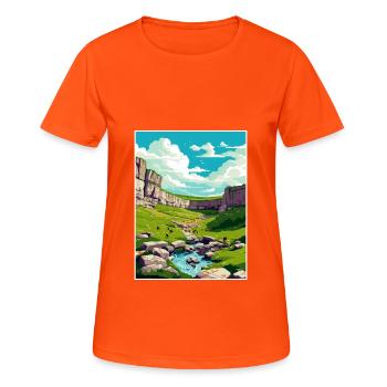 Malham Cove Head England Vintage Reiseposter WPA - Frauen T-Shirt atmungsaktiv - Neonorange - Vorne - AI Model Female 172 dark (172cm)