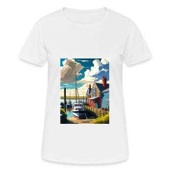 Whitstable Harbour England Vintage Reiseposter - Frauen T-Shirt atmungsaktiv - Weiß - Vorne - AI Model Female 172 dark (172cm)