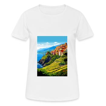 Cinque Terre Italie Décoration Patmos Affiche De Voyage - T-shirt respirant Femme - blanc - Devant - AI Model Female 172 dark (172cm)