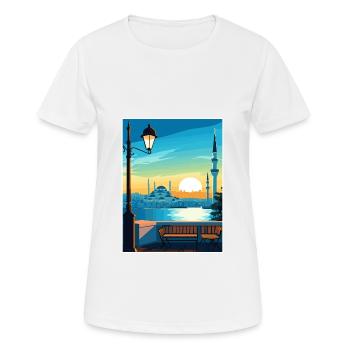Istanbul Decoration Turkey Vintage Travel Poster - Women's Breathable T-Shirt - white - Front - AI Model Female 172 dark (172cm)