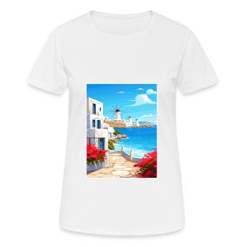 Mykonos Griechenland Dekoration Vintage Reiseposter - Frauen T-Shirt atmungsaktiv - Weiß - Vorne - AI Model Female 172 dark (172cm)