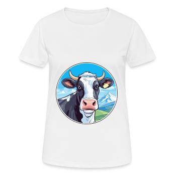 Kuh Aquarell Karikatur Kawaii Haustier Tier Bunt - Frauen T-Shirt atmungsaktiv - Weiß - Vorne - AI Model Female 172 dark (172cm)