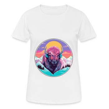 Bison Aquarelle Dessin Animé Kawaii Animal Animal Colorfu - T-shirt respirant Femme - blanc - Devant - AI Model Female 172 dark (172cm)