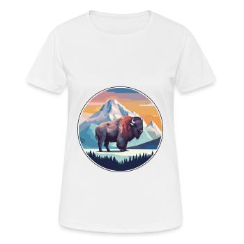 Bison Aquarelle Dessin Animé Kawaii Animal Animal Colorfu - T-shirt respirant Femme - blanc - Devant - AI Model Female 172 dark (172cm)