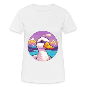 Duck Watercolor Cartoon Kawaii Pet Animal Colorful - Women's Breathable T-Shirt - white - Front - AI Model Female 172 dark (172cm)