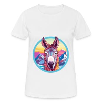 Donkey Watercolor Cartoon Kawaii Pet Animal Colorf - Women's Breathable T-Shirt - white - Front - AI Model Female 172 dark (172cm)