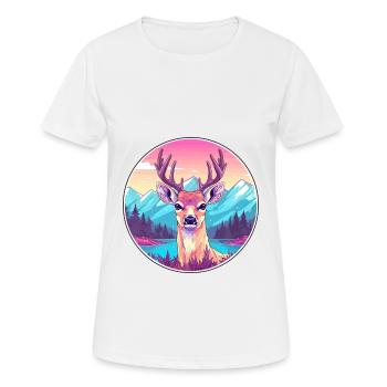 Hirsch Aquarell Karikatur Kawaii Haustier Tier Bunt - Frauen T-Shirt atmungsaktiv - Weiß - Vorne - AI Model Female 172 dark (172cm)