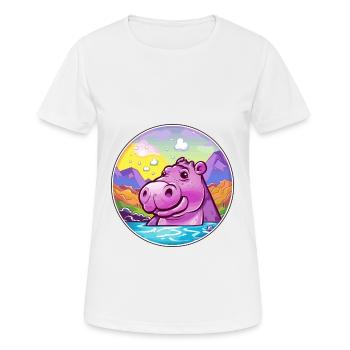 Hippopotame Aquarelle Dessin Animé Kawaii Animal Animal Colorfu - T-shirt respirant Femme - blanc - Devant - AI Model Female 172 dark (172cm)
