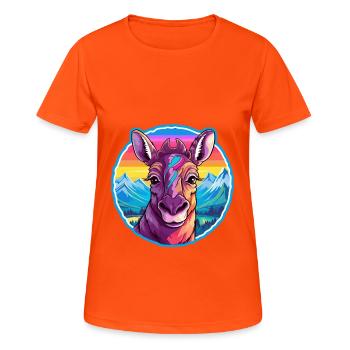 Okapi Aquarell Karikatur Kawaii Haustier Tier Farbefu - Frauen T-Shirt atmungsaktiv - Neonorange - Vorne - AI Model Female 172 dark (172cm)