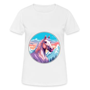 Pferd Aquarell Karikatur Kawaii Haustier Tier Farbefu - Frauen T-Shirt atmungsaktiv - Weiß - Vorne - AI Model Female 172 dark (172cm)